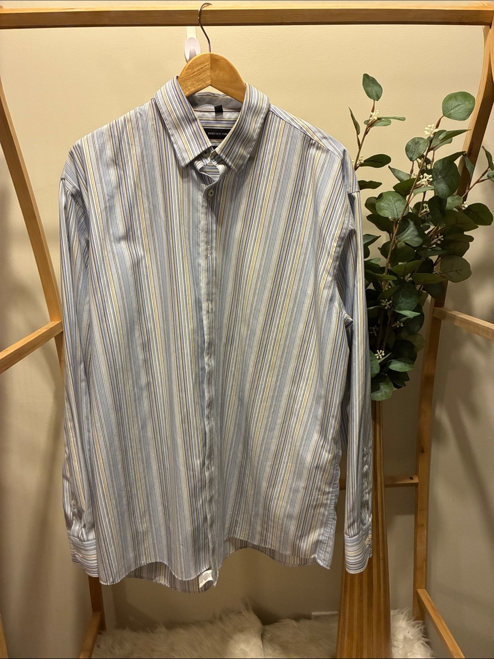 Jones New York Men's Striped Dress Shirt - Blue, White & Yellow